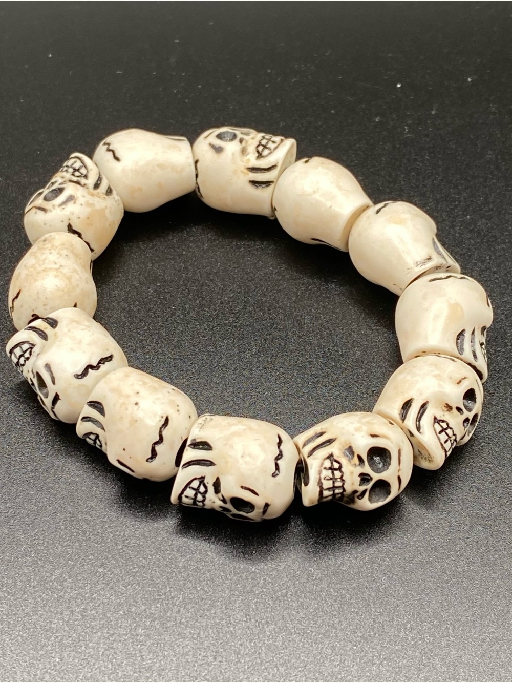 Halloween Goth Skull Bead Stretch Bracelet in Ivory